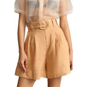 Farm Rio Linen Pleated Front Belted High Rise Shorts Size Medium